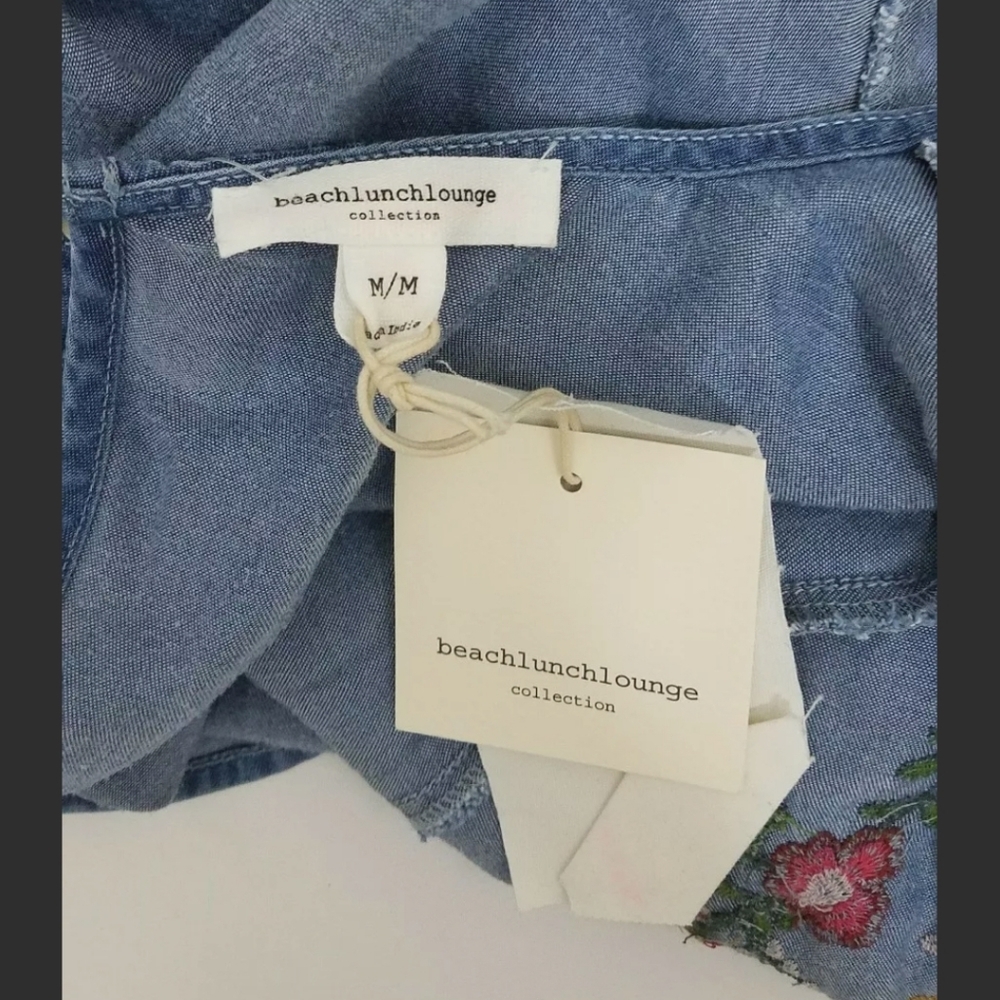 Beach Lunch Lounge Chambray Embroidered Peplum M - Picture 6 of 7